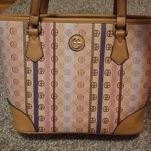 Giani Bernini Tan and Pink Tote Bag with Double Handles